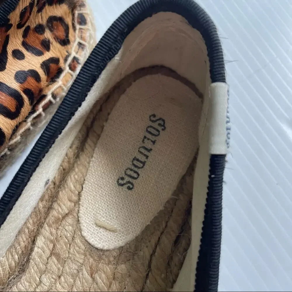 Soludos platform espadrilles calf hair animal print leopard smoking slipper sz 9